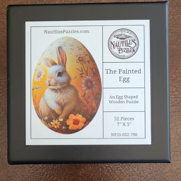 EUC Nautilus Small Wooden Puzzle Egg Shape Rabbit/Floral Design - Picture 1 of 5
